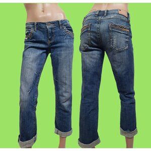 Y2K Bubblegum USA Low Rise Jeans Cropped Length Cuffed Studded Pockets US 9/10